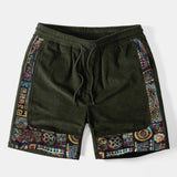 Tribal Geometric Print Patchwork Corduroy Shorts