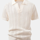 Relax Fit Crochet V Neck Knit Polo