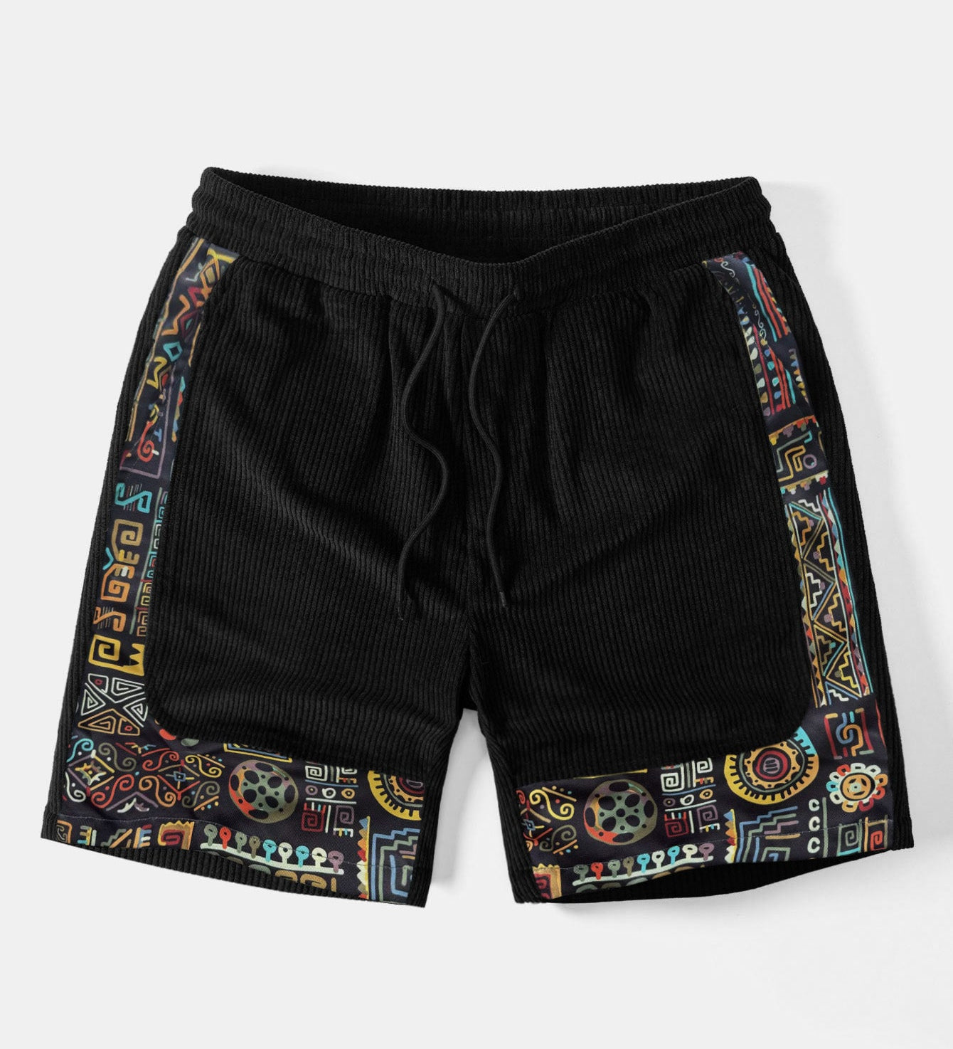 Tribal Geometric Print Patchwork Corduroy Shorts