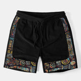 Tribal Geometric Print Patchwork Corduroy Shorts